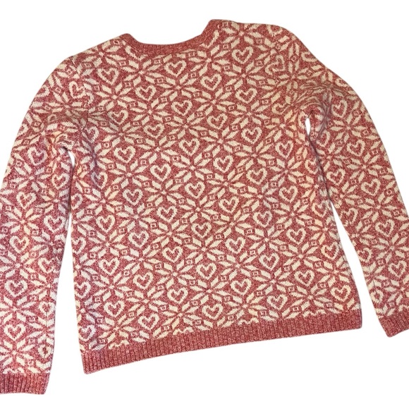 Woman’s pink white heart fair isle crewneck sweater by Bass size Small cozy ski - Picture 2 of 7